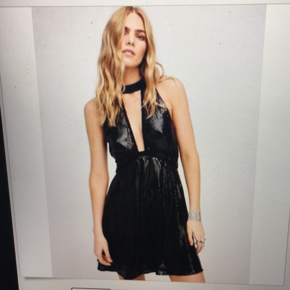 NWT Free People Blk Sequin Velvet Mini Dress sz 6